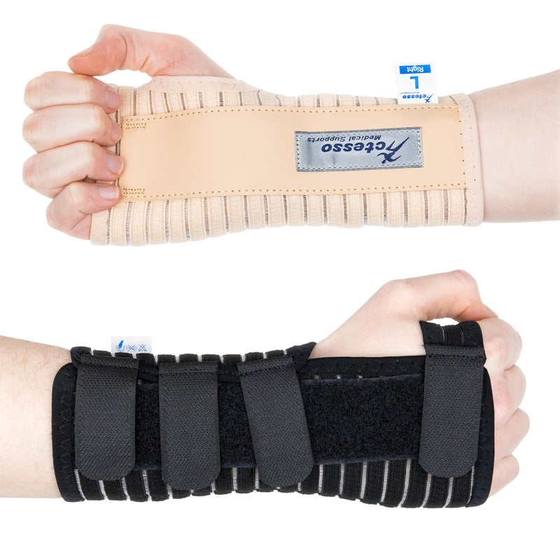Actesso Breathable Wrist Support Brace Splint - Ideal for Carpal Tunnel, Sprains, and Tendonitis (Beige, Large Right)
